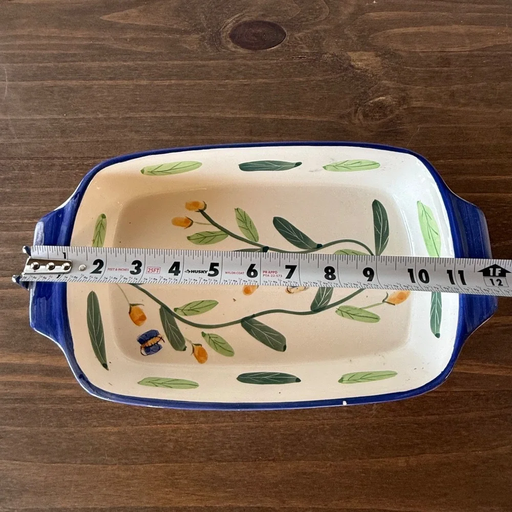 Floral Ceramic Baking Dish‎ Blue Rim Rectangular Casserole Dish 12